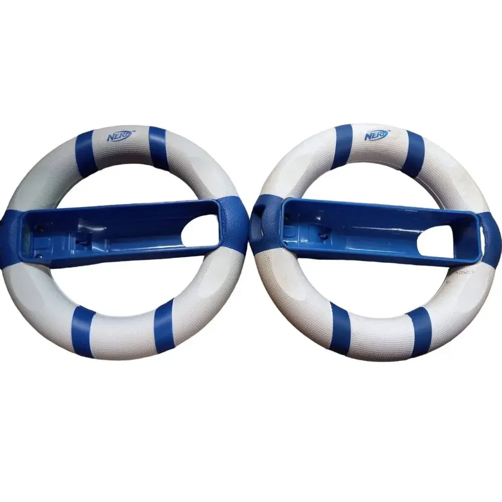 Pair of Nerf Wii Steering Wheels White Blue for Nintendo Wii Controllers